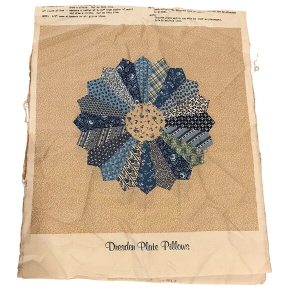 Dresden Pillow Panel Set 16" Square Blue & Beige Cotton Fabric Grannycore - Picture 1 of 6